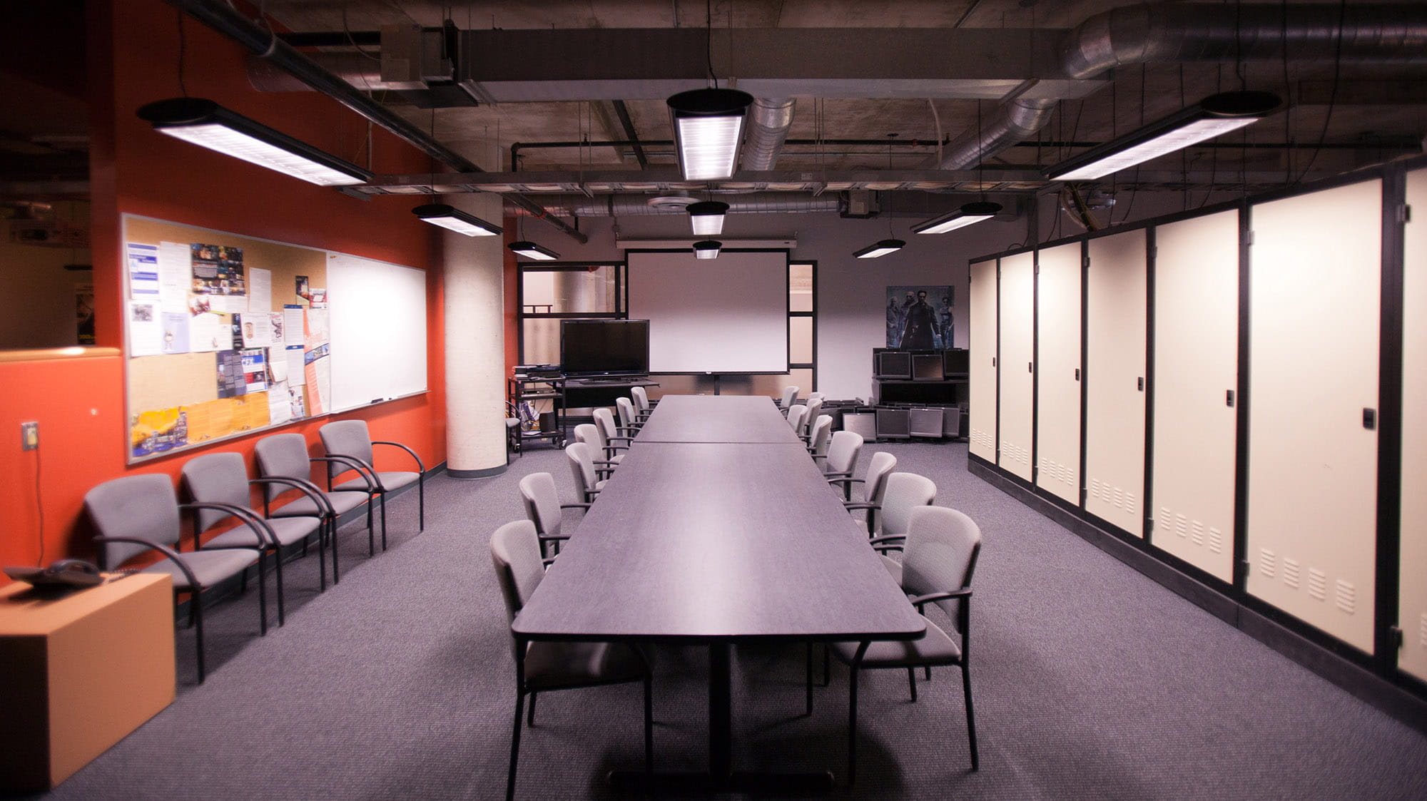 A long table with chairs inside the Animation Lab
