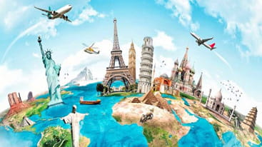 Illustration of famous world landmarks
