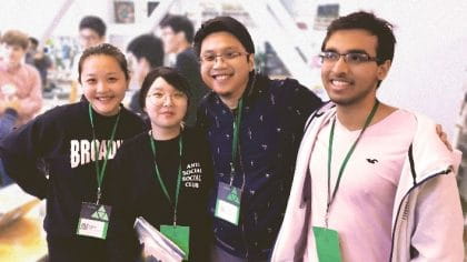 Christina Weng (second from left) at the Treehacks Hackathon at Standford University