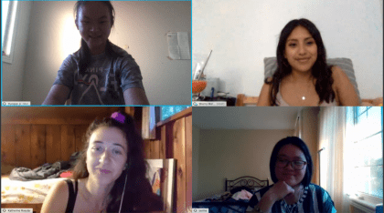4 students in video chat meeting