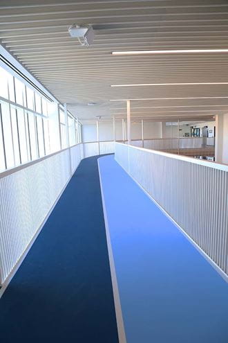 Looking down the running track at the Hazel McCallion Campus Student Centre
