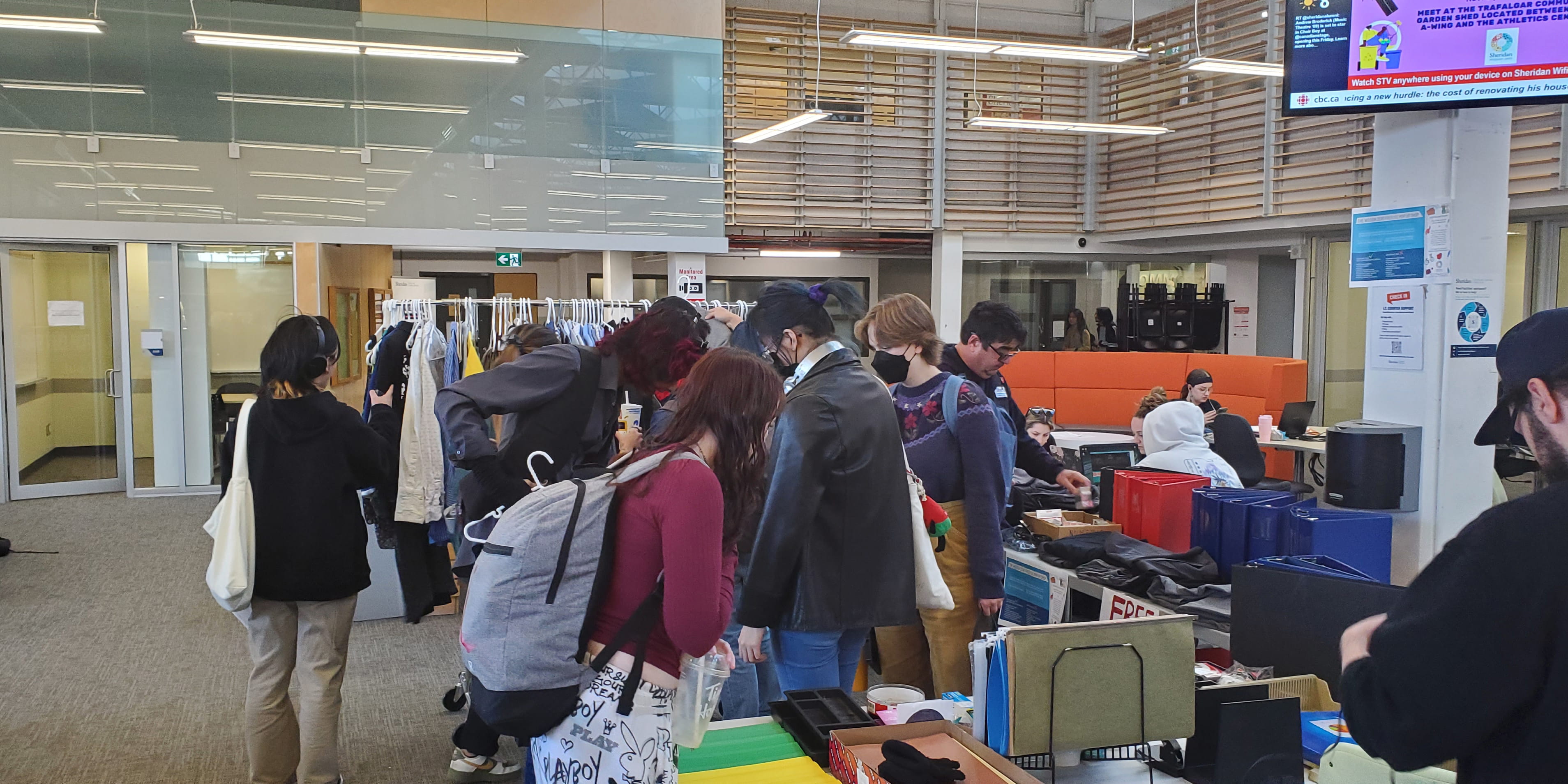 Students at the Freeuse pop-up shop event Trafalgar Campus.