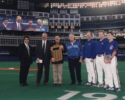 Sheridan Blue Jays award ceremony on the field at the Skydome