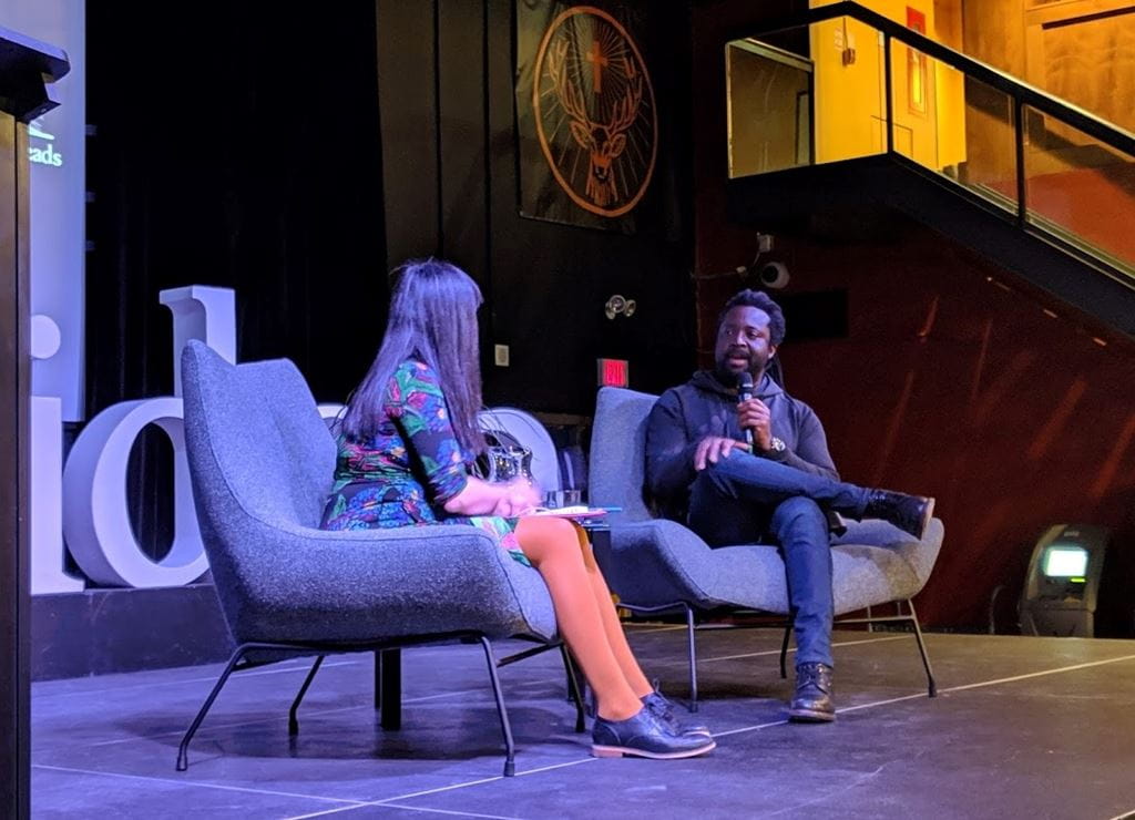 Professor and author Thea Lim with Sheridan Reads author Marlon James