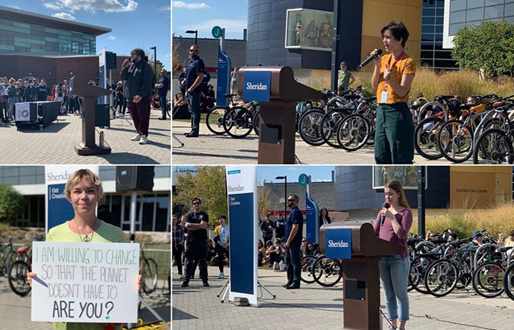 Student speakers at the Trafalgar Campus Climate Change Rally