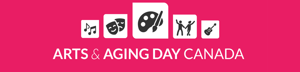 Arts and Aging Day Canada logo, depicting images representing music, theatre, art and dancing