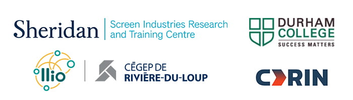 Partner logos: Sheridan Screen Industries Research and Training Centre, Durham College, Cegep de Riviere du Loup, CDRIN