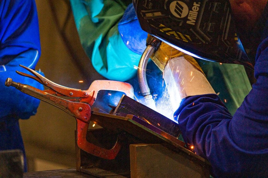 A Skills Ontario Summer Camp participant works on a project in Sheridan's welding lab.