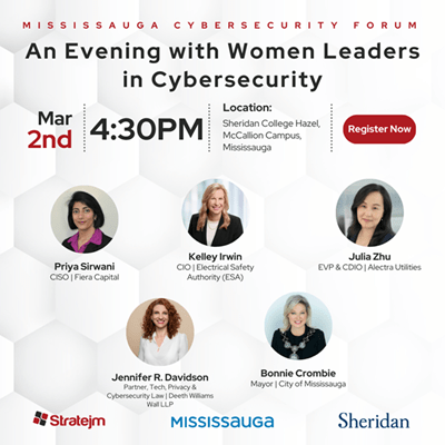An Evening with Women Leaders in Cybersecurity event posted with speakers pictured