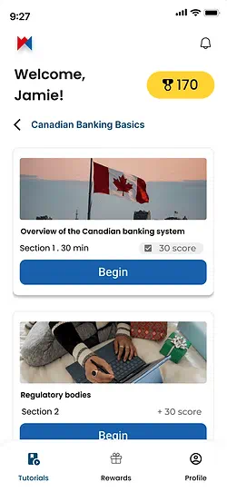 A screenshot of an app that teaches users about the Canadian banking system